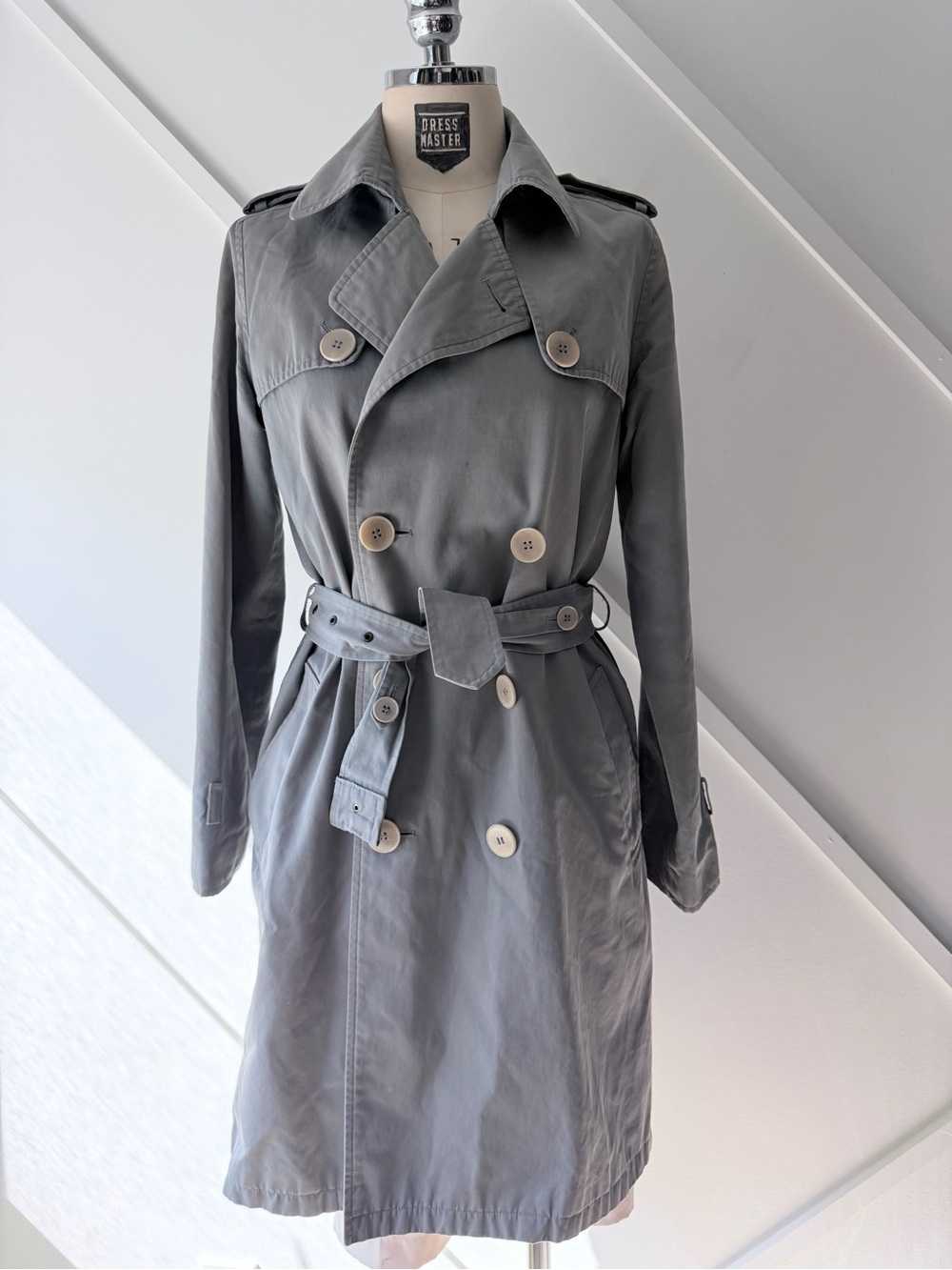 A.P.C. Cotton Trench Coat Grey Belted Double Breast Size 36 XS Parisian Classic